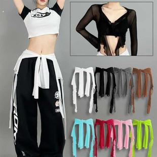 红色屁帘跳舞专用爵士上衣臀巾腰炼街舞腰搭配饰新款女士飘带腰巾