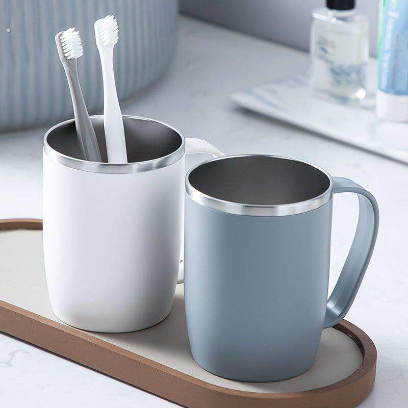 不锈钢漱口杯轻奢刷牙杯子家用高档口盅情侣牙具牙刷杯洗漱杯手柄