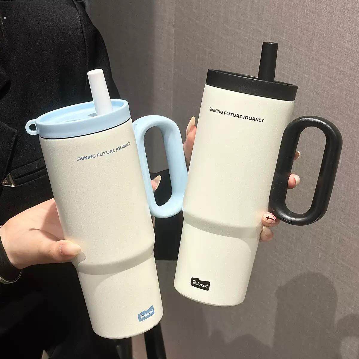 高颜值网红冰霸杯男女不锈钢双饮吸管水杯保温保冷大容量车载杯子