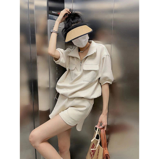 短裤 盐系少女休闲套装 polo衫 女夏季 减龄跑步运动服两件套 短袖
