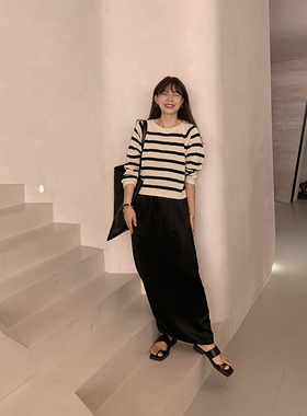 75醋酸！显瘦显高！极简气质高级感黑色直筒裙半身裙长裙子女秋季