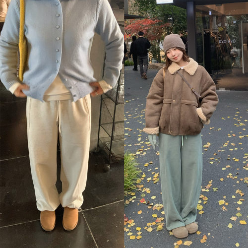 加厚加绒紧腰束脚卫裤休闲裤女冬
