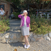 女短款 333sss 上衣 针织衫 开衫 春天 紫色～显白v领长袖