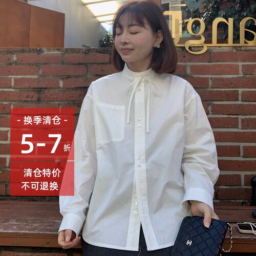 333sss内搭很好看～白色立领系带蝴蝶结衬衫