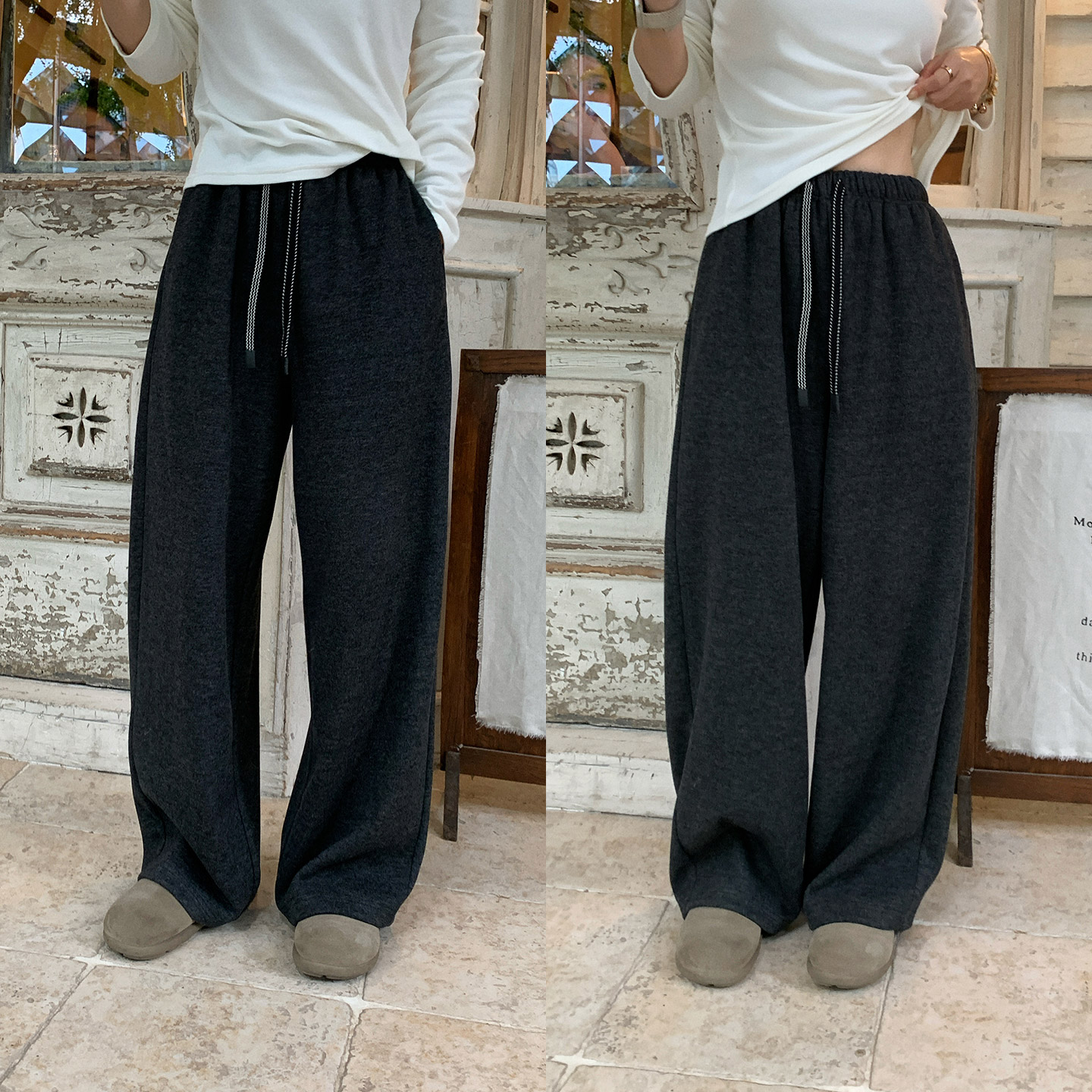 深灰色加厚加绒松紧腰卫裤休闲裤