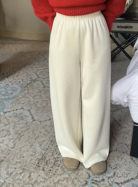 333sss 白色深灰色加厚加绒直筒卫裤休闲裤长拖地阔腿裤子女冬季