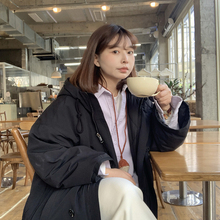 333sss 两面穿！黑色宽松连帽中长款工装白鸭绒羽绒服外套女