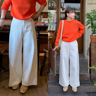 炒鸡推荐 拖地裤 白裤 阔腿裤 女秋 子～高级休闲百搭直筒裤 333sss