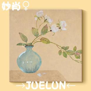 饰画玄关过道挂画 中古风绿植花卉手绘油画抽象静物复古文艺客厅装