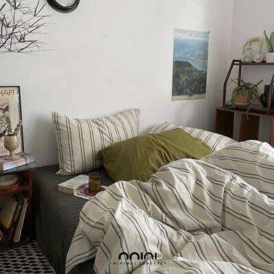 Minimal concept【冷欲茶香】ins混搭中古水洗棉全棉三件/四件套