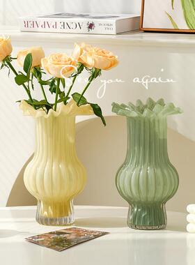 高级感轻奢花瓶客厅摆件创意玻璃中古芬顿小众ins风水养插花装饰