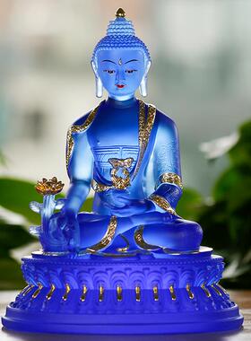 古法琉璃东方三圣佛像摆件药师佛居家供奉日光月光菩萨药师三尊佛