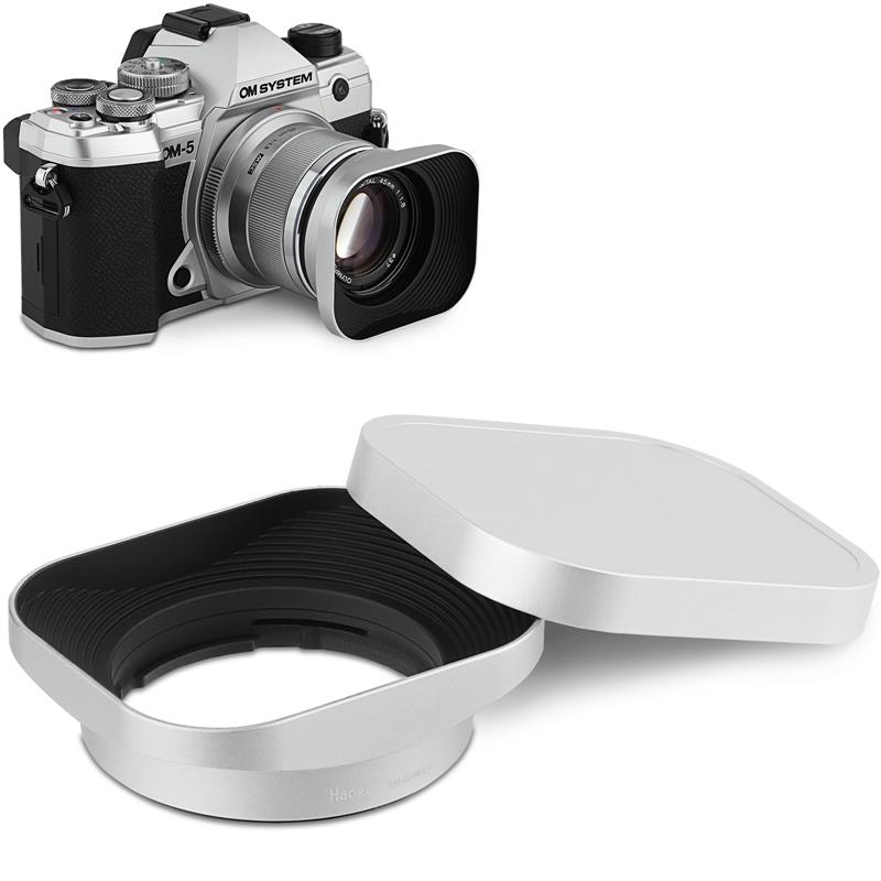 号歌 适用于奥林巴斯45mm F1.8镜头方形金属遮光罩替代LH-40B银色