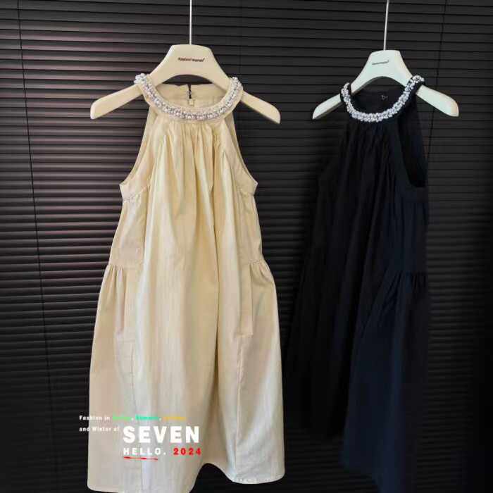 韩系度假公主裙凹末挂脖甜美女童