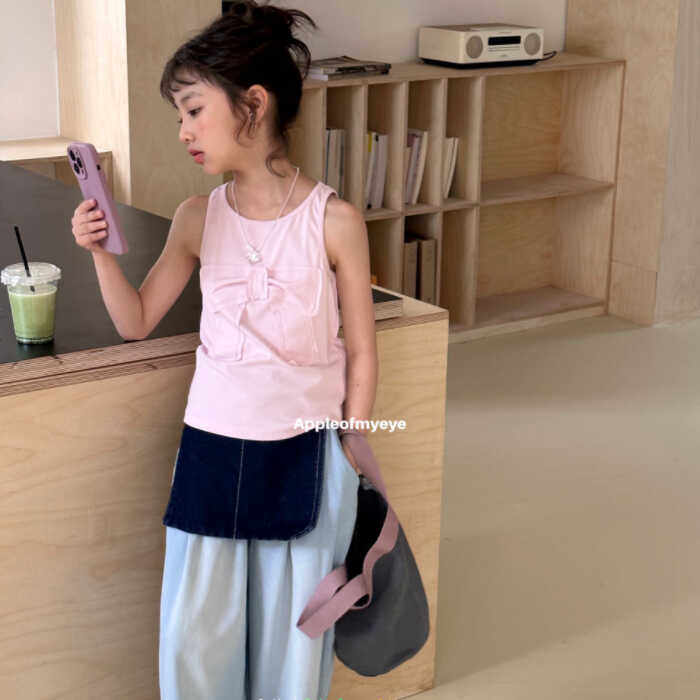 甜美纯色儿童背心韩国童装修身款