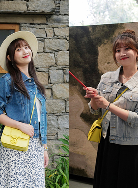 INNQ浪漫丹宁少女两色牛仔外套春秋油画感水洗复古宽松百搭短夹克