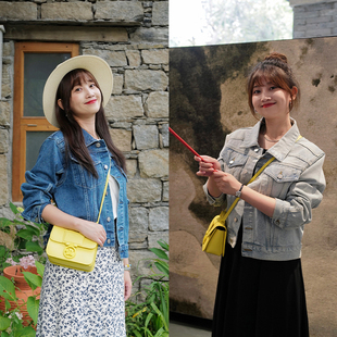 INNQ浪漫丹宁少女两色牛仔外套春秋油画感水洗复古宽松百搭短夹克