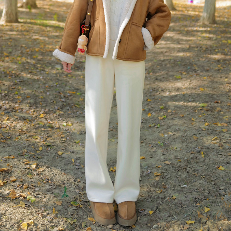 INNQ【lulu神裤】温暖过冬白色松紧高腰加绒藏肉遮胯阔腿休闲长裤,女装/女士精品,卫裤,淘宝优惠券,粉丝福利购,淘宝优惠卷