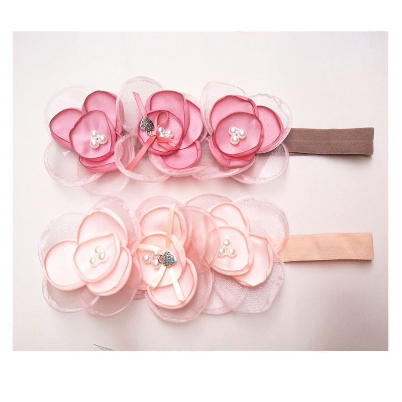 韩版新款婴儿头带烧边花朵发带公主弹力发圈宝宝百天周岁拍照配饰