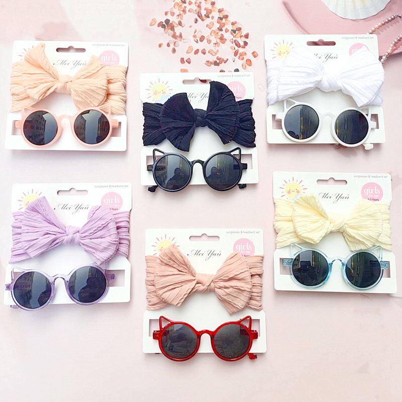 儿童太阳镜发带套装新款时尚墨镜宝宝防紫外线男女童卡通遮阳眼镜