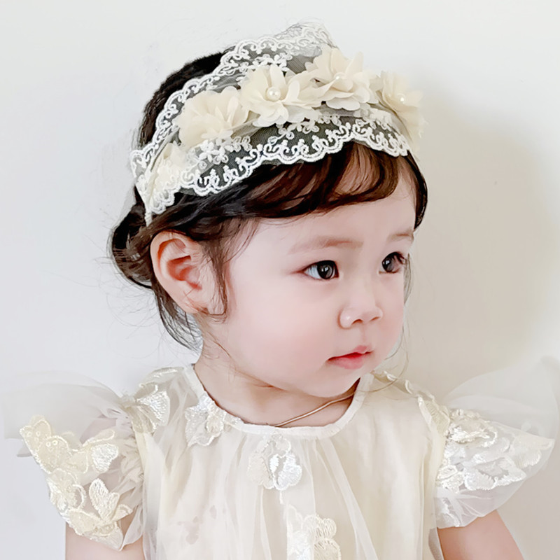 夏季婴儿护囟门帽发带蕾丝花朵女宝宝头饰新生薄款公主头花防受凉
