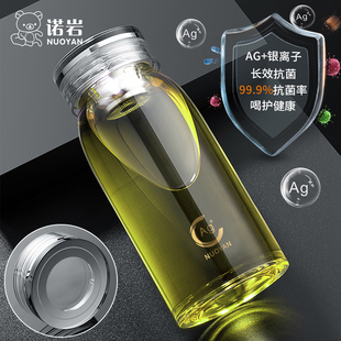 诺岩大容量高颜值玻璃大肚杯银离子抗菌透明玻璃杯2024新款水杯