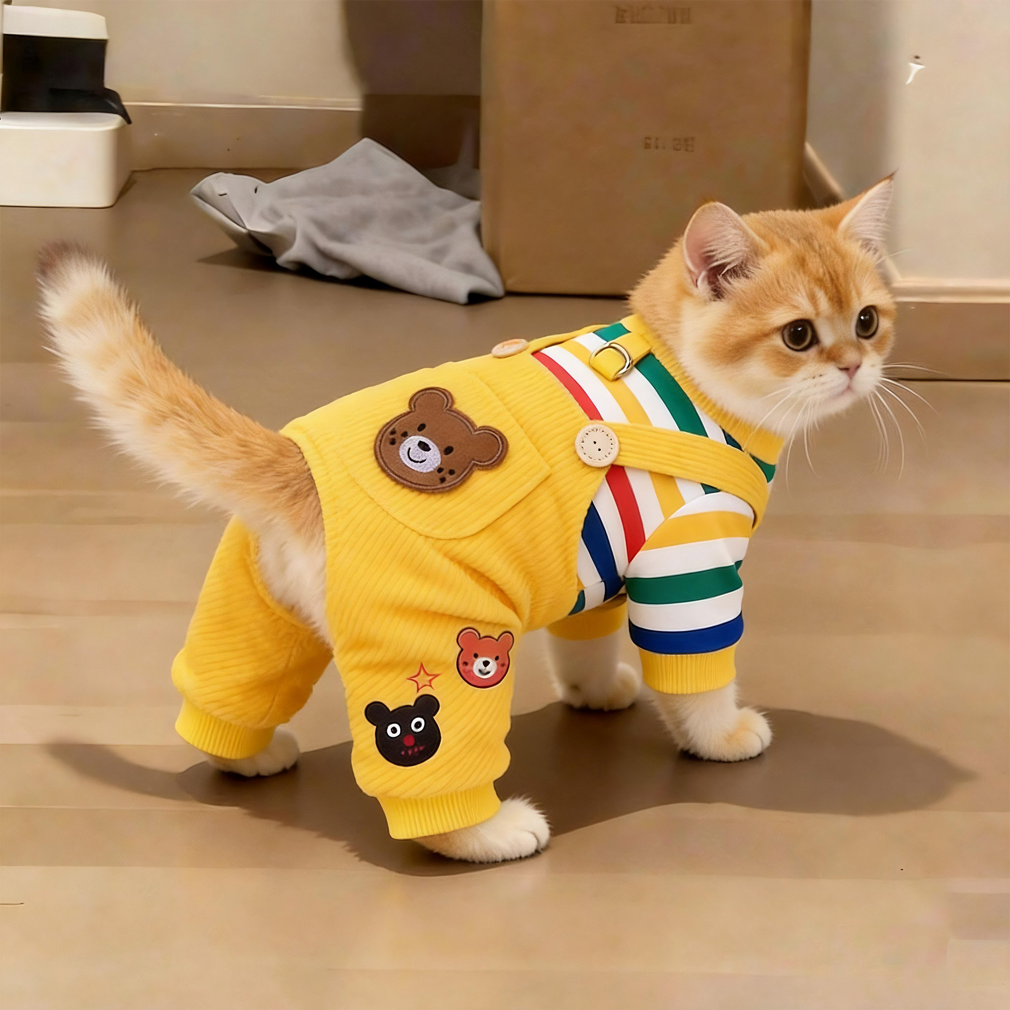 猫咪衣服秋冬薄款可牵引条纹背带