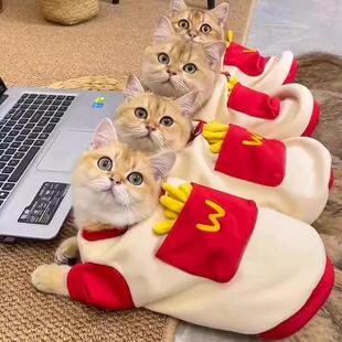 小猫咪衣服秋冬季可爱薯条牵引衣保暖金渐层布偶泰迪宠物狗狗卫衣