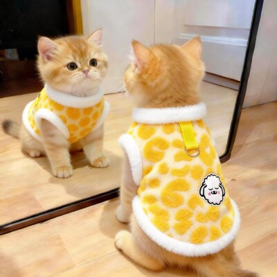 猫狗豹纹加绒保暖马甲秋冬户外