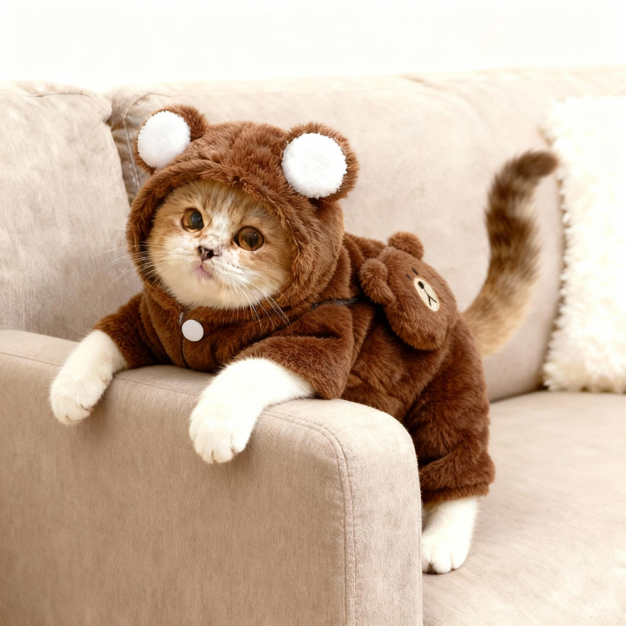 猫咪衣服可爱小熊毛绒连帽衣宠物