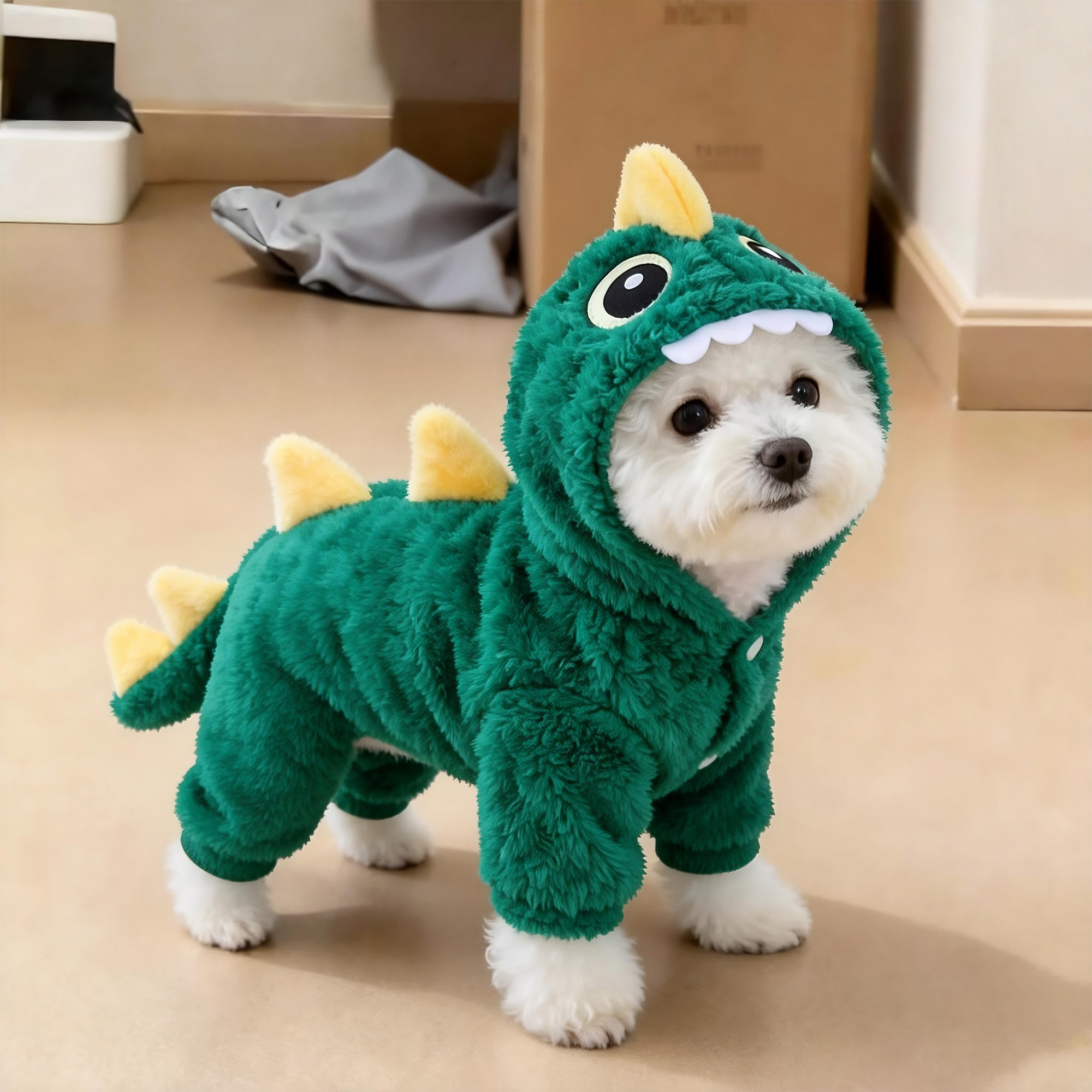 小狗衣服秋冬款加厚保暖可爱恐龙装可牵引连帽卫衣宠物猫咪四脚衣
