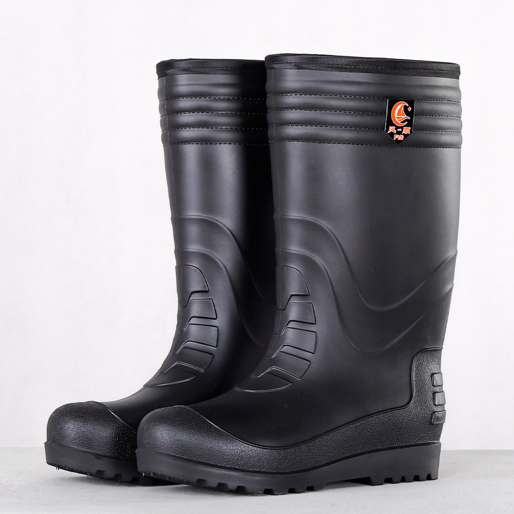 BLACK COTTON RAIN BOOTS: WATERPROOF OIL-PROOF ACID-ALKALI RESISTANT NON-SLIP WEAR-RESISTANT DIRT-RESISTANT WARM COLD-PROOF MENS AND WOMENS WORK AND WORK WATER SHOES