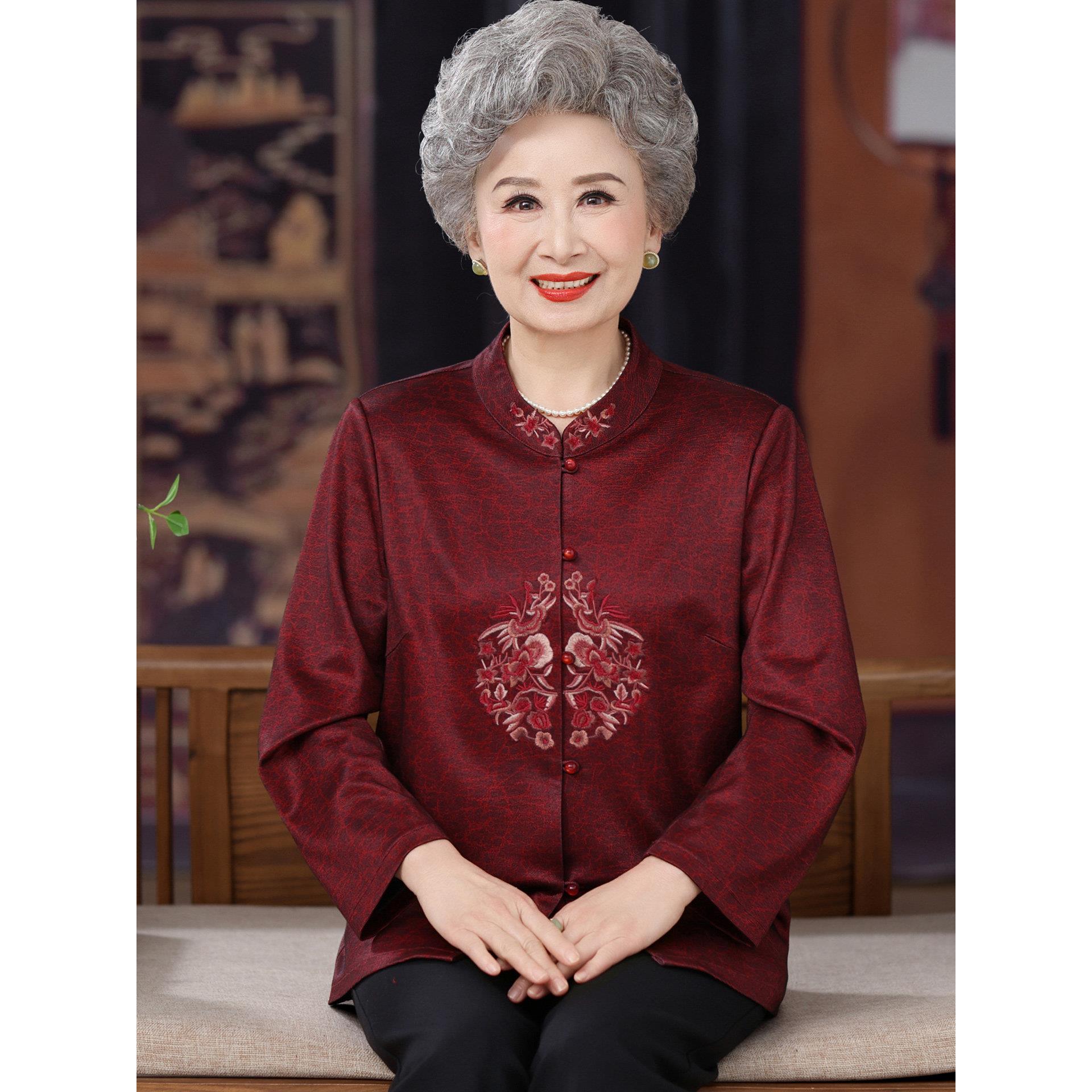 老年人秋装女长袖衬衫70岁80奶奶唐装老太太春秋衣服老人婚宴服装