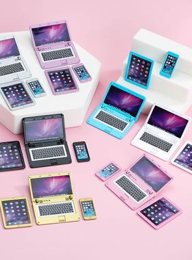 数码产品1:12娃娃屋配件迷你合金笔记本电脑平板手机模型三件套