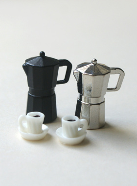 微景观复古咖啡壶杯迷你合金摩卡咖啡壶长颈水壶娃娃屋桌面小摆件