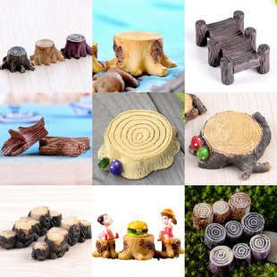 树脂木桩桥小摆件苔藓微景观小装饰独木桥年轮树桩仿古实木桥墩