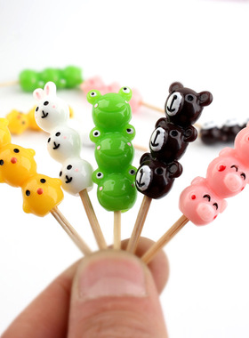 可爱卡通小动物冰糖葫芦串diy青蛙小熊兔子小猪树脂配件娃娃屋装