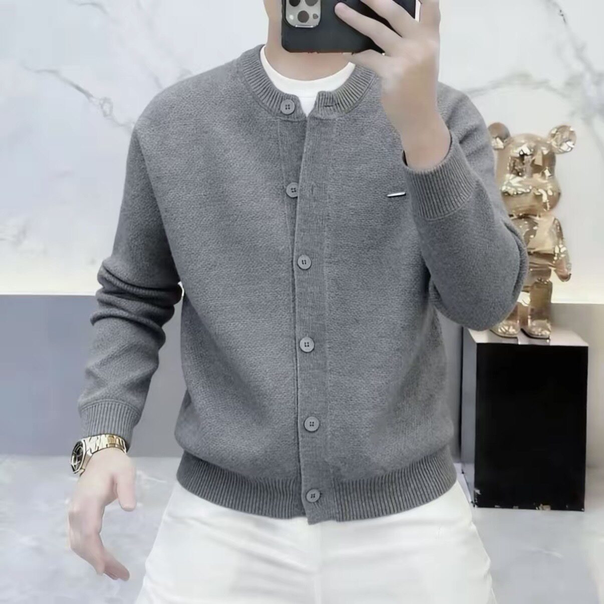 高档圆领针织开衫外套男士春季新款时尚潮流毛衣轻奢男装25933