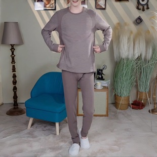 青少年保暖内衣套装男初中高中学生德绒秋冬季大童条纹秋衣秋裤