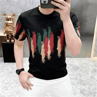 体恤男装 高档夏季 2671 潮流透气半袖 时尚 欧货印花圆领短袖 T恤男士