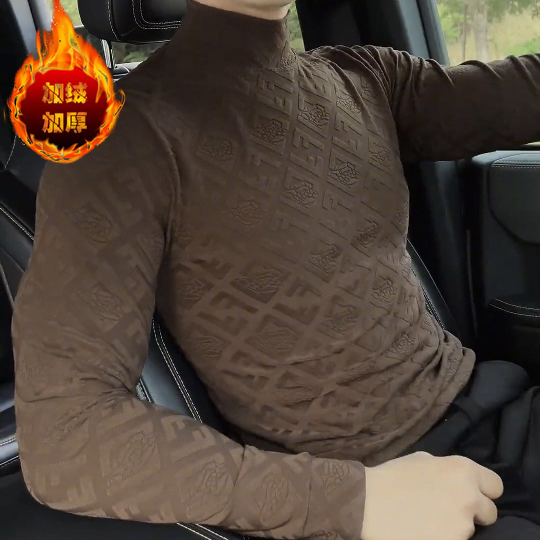 高领男士打底衫冬季爆款2025新款高级感男装字母提花长袖男款t恤