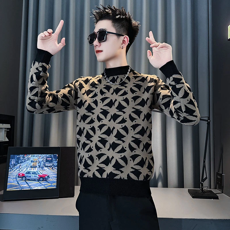 设计感小众印花毛衣男款潮流2025新款秋冬高级感痞帅针织衫打底衫