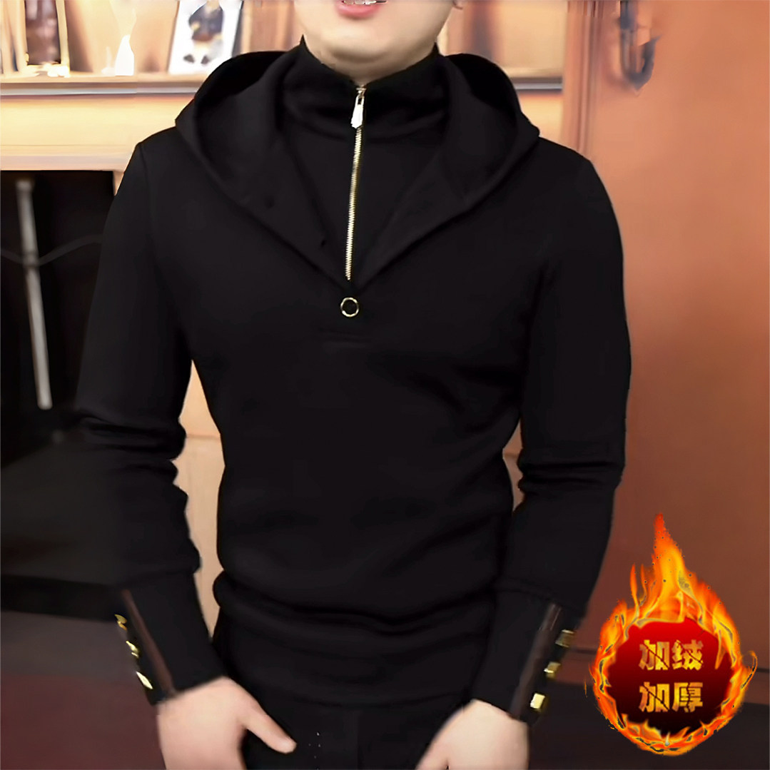 《户外黑武士》冬季假两件加绒新款修身休闲加厚百搭高端卫衣帅气