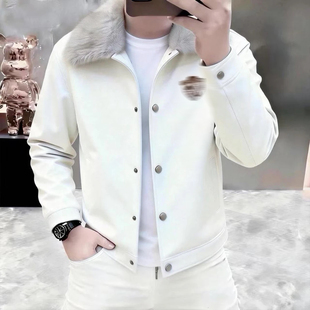 高档可拆卸毛领加绒加厚皮衣外套男士冬季保暖皮夹克时尚男装2697