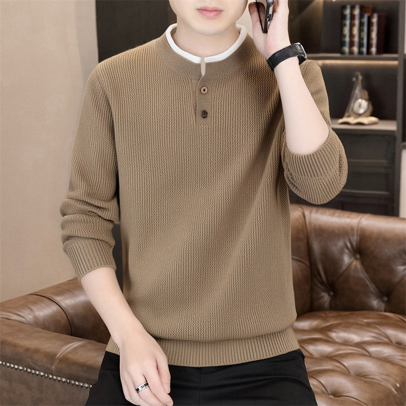 2025秋季新款高品质假两件毛衣男青年修身休闲潮流男士针织衫