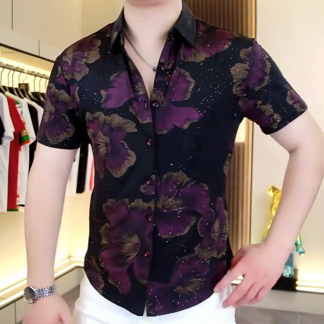 【男装】2026男士夏季高品质时尚高弹修身休闲短袖衬衫