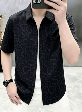 高档夏季新款男士翻领短袖衬衫宽松透气潮流时尚休闲百搭CY16短袖