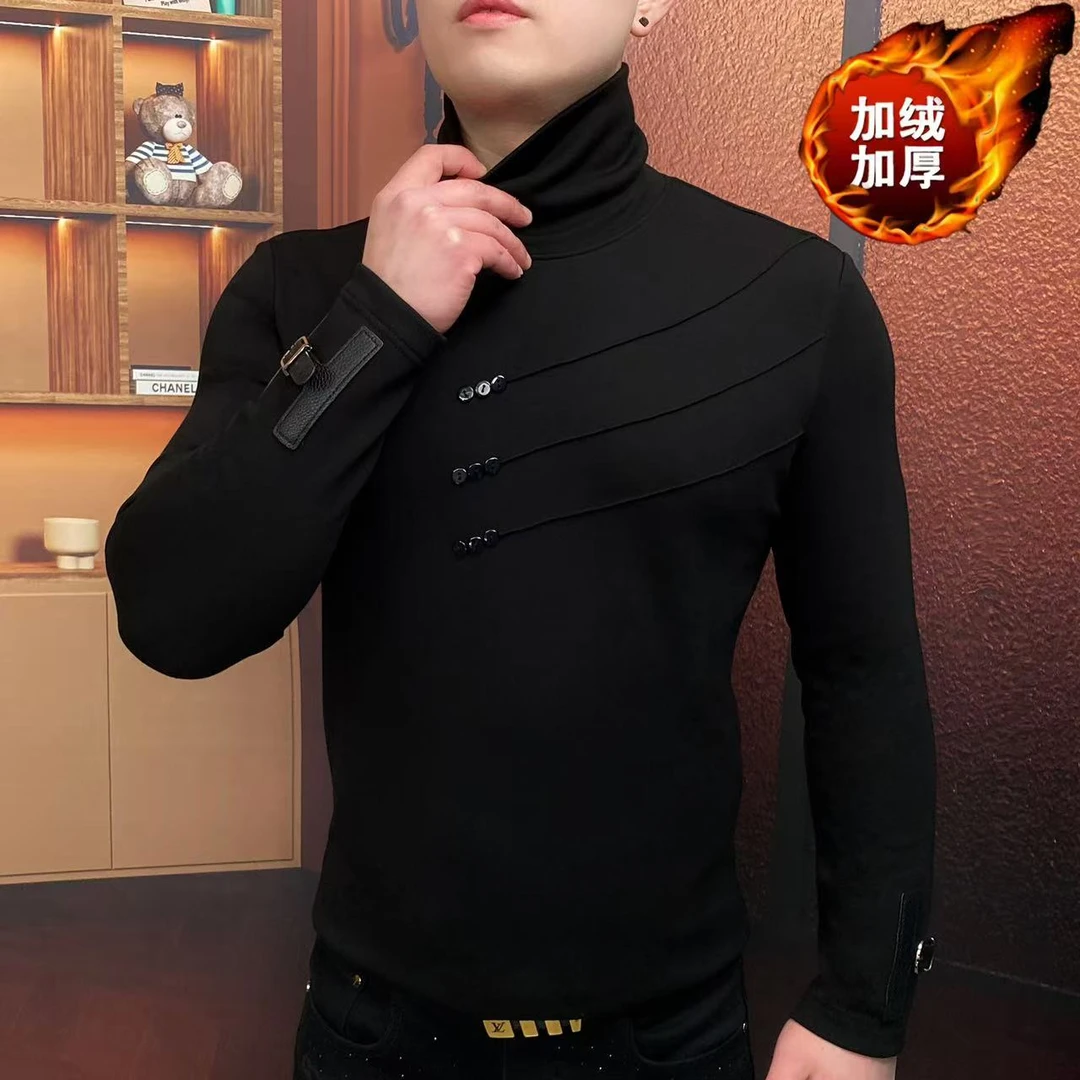《黑刃斜扣》冬季加绒帅气时尚新款休闲高端加厚卫衣百搭简约修身