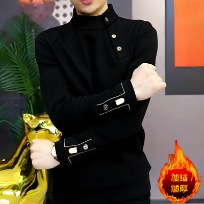 《黑调金扣》秋冬加绒新款修身加厚卫衣帅气时尚百搭休闲高端简约