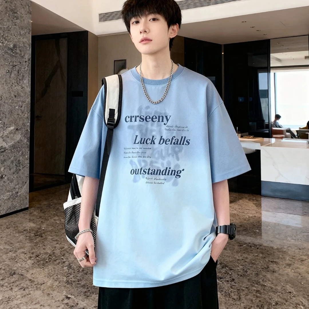 棉质加冰感(新面料)青少年宽松透气百搭学院风潮流ins男士短袖T恤